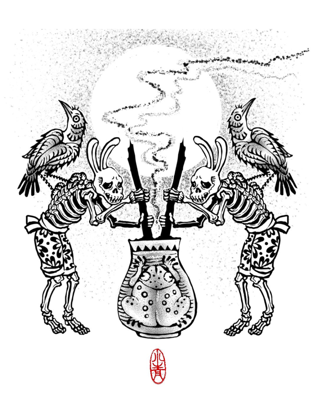 XIAOQING : Two Ghost Bunnies Pounding Medicine : $650-$750