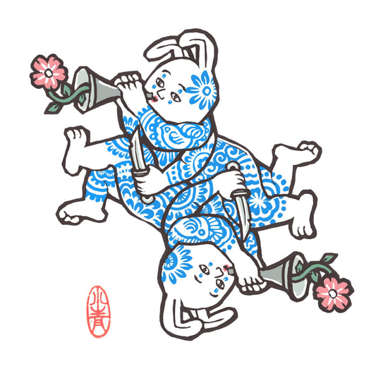 XIAOQING : Bunnies play Trumpet : $350-$650